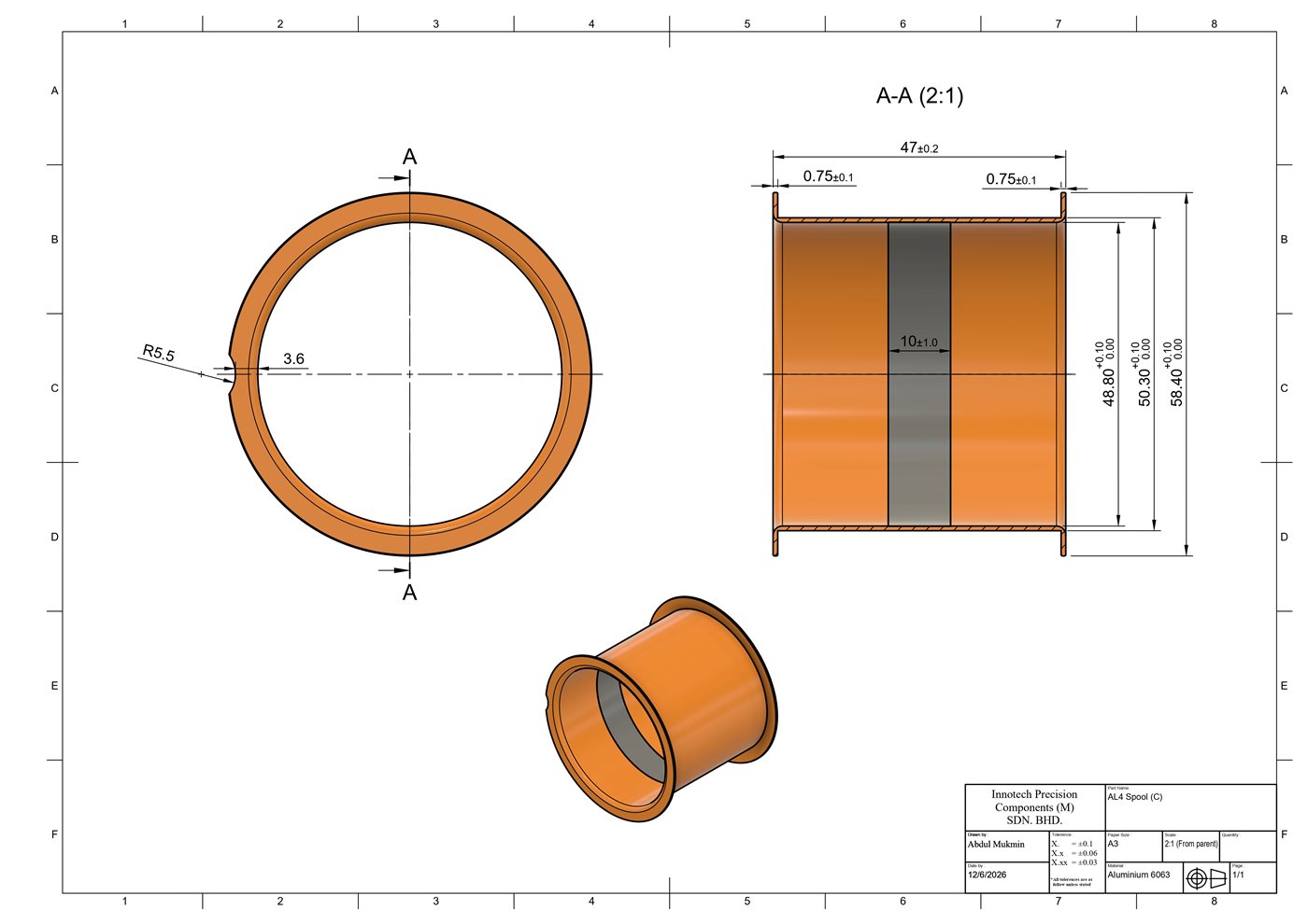 Color-Conductive Spool #2 — certified engineering drawing